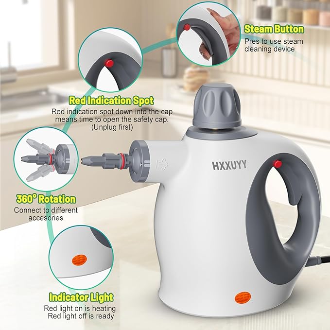 Multi-Surface Handheld Pressurized Steam Cleaner with 13 PCS Accessory Portable Steamer for Cleaning Multipurpose Steam Cleaner for Home/Car/Bathroom/Grease/Upholstery/Floor/Grout and More (White)
