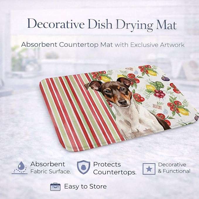 Caroline's Treasures Chocolate and White Rat Terrier Vegetables Dish Drying Mat Absorbent Dish Drying Mat Pad for Kitchen Counter Dish Drainer Mat for Countertop 14 x 21 Multicolor