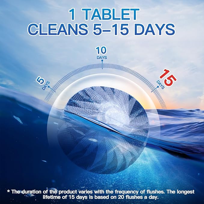 Vacplus Automatic Toilet Bowl Cleaner Tablets Drop-In Tank Cleaner for Bathroom Prevent Stains &amp Deodorize Long-Lasting Cleaning Tabs Easy-Use Freshener for Bowl &amp Tank 50 Pack