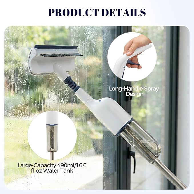 All-in-One Spray Window Squeegee and Floor Mop 50 Long Handle Spray Squeegee for Window Cleaning Professional Squeegee with Sprayer for Glass and Window Cleaning