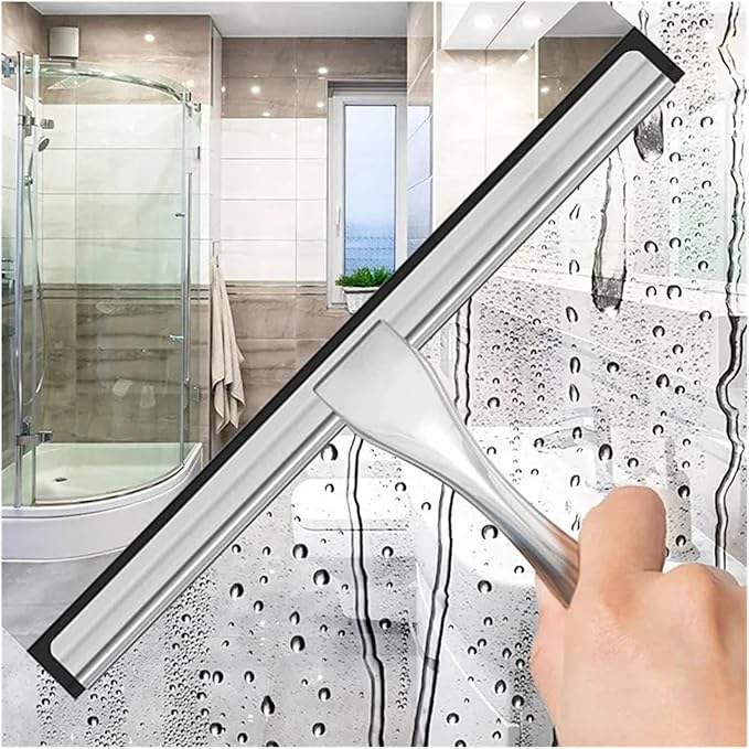 2pcs Stainless Steel Shower Squeegee for Doors with Hooks Household Bathroom Window Mirror Glass Cleaning Tool