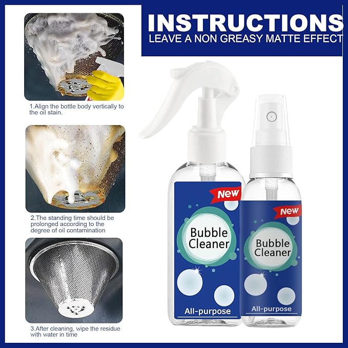 Bubble Cleaning Spray Foaming Heavy Oil Stain Cleaner Rinse Free Stubborn Oil And Dirt Removal Foam Spray (3pc 100ml)