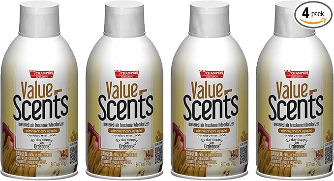 Champion Sprayon ValueScents Metered Air Freshener Refill 7 oz Odor Control Fragrance Cinnamon Apple (4 Pack)