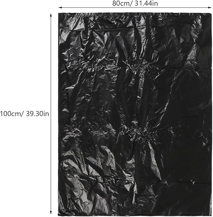 Black Plastic Trash Bags 25pcs 80x100cm Thick 2.5 Mil Garbage Liners for Home Kitchen Bathroom Waste Disposal