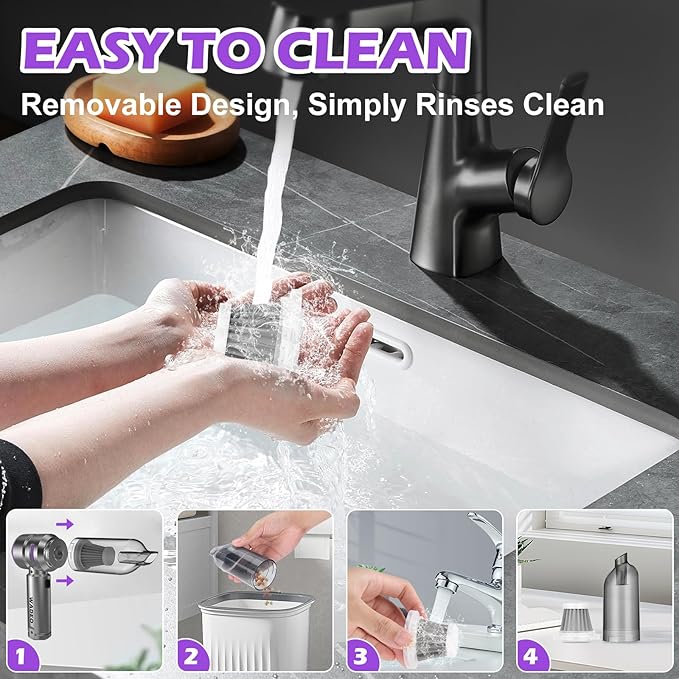 WADEO Handheld Vacuum Cordless 4-in-1 21000PA Brushless Car Vacuum &amp 210000RPM Air Duster 7500mAh Battery Air Blower Wireless Handheld Vacuum for Car Office and Home Cleaning
