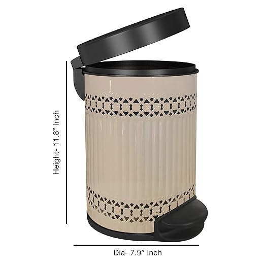 nu steel 5 Liter Round Small Metal Step Trash Can Wastebasket Garbage Container Bin - for Bathroom Powder Room Bedroom Kitchen Craft Room Office - Removable Liner Bucket - 8 x 8 x 12 – Ivory