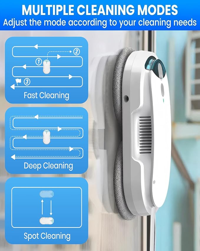 Smart Window Cleaning Robot with bidirectional ultrasonic Spray &amp 85ml Tank - Automatic Edge Detection 2400-3200pa Strong Suction Anti-Drop Protection for Effortless Cleaning