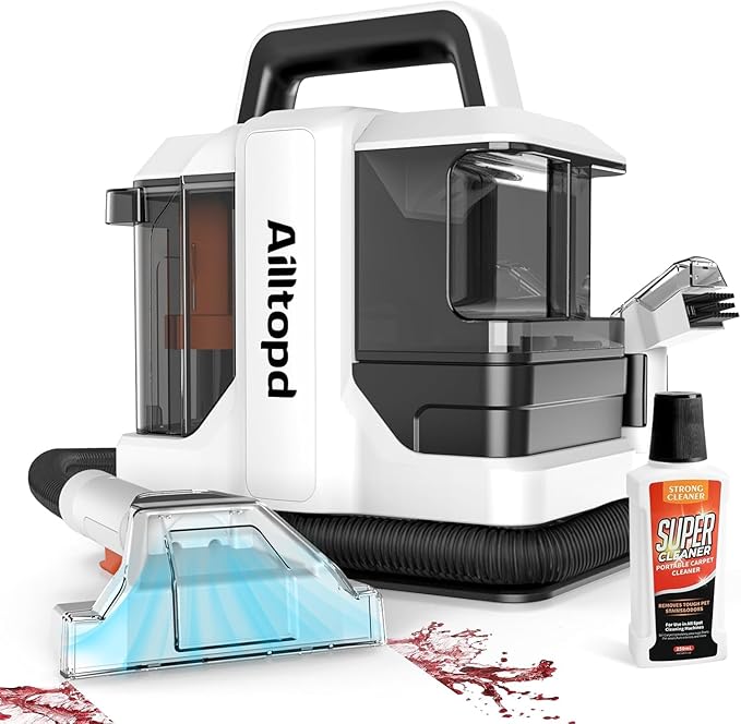 Portable Carpet &amp Upholstery Spot Cleaner Machine Powerful Suction&ampDeep Cleaning Cleaner Machine for Area Rugs Carpet Couch Car Pets with Brushhead and Solution