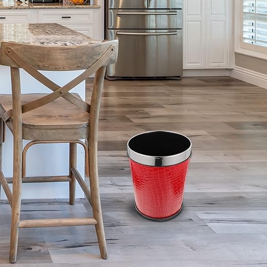 NUOBESTY Retro Trash Can 5L Small Waste Paper Basket Waste Container Bin Garbage Container for Bathroom Bedroom Office(Red)