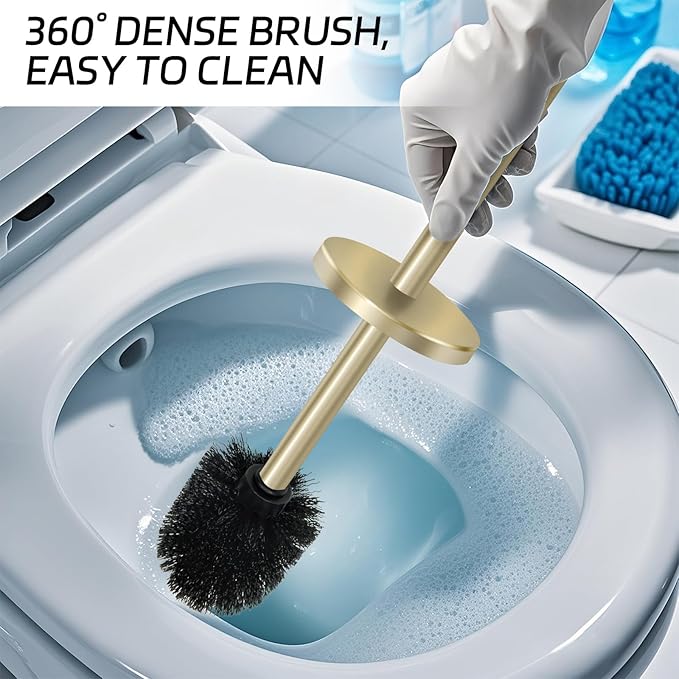 Stainless Steel Toilet Brush with Holder Set for Bathroom Storage and Organization Toilet Bowl Cleaner Brush and Holder (1 Gold)