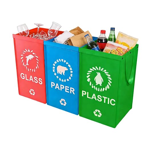 Reusable Trash Bag for Recycling Heavy-Duty Woven Basket 3-Piece Waterproof Reusable Bags with Handle for Sorting Fabric Home Accessory Storage Tool with Durable Design Cans Home Kitchen Office