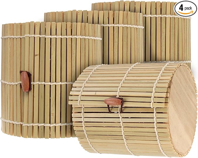 BambooMN Granulated Bamboo Charcoal Odor Absorber Bag in Decorative 4 Green Cylinder 4 Sets