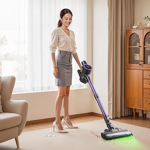 VEVOR Cordless Vacuum Cleaner 25KPA Max Powerful Suction Rechargeable Anti-Tangle Stick Vacuum with Dust Cup Lightweight Handheld Vac with 35mins Runtime for Home Carpet Pet Hair Hard Floor