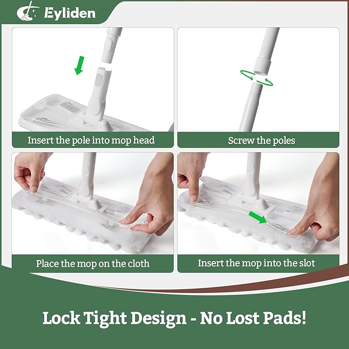 Eyliden Dust Mop Sweeping &amp Mopping Kit | 58 Extended Long Handle 36 Disposable Dry Cloths and 24 Wet Pads Multi Surface Sweeper Mops for Floor Cleaning