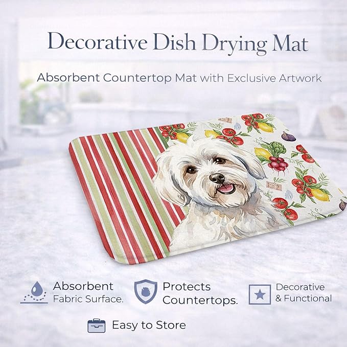 Caroline's Treasures Coton de Tulear Vegetables Dish Drying Mat Absorbent Dish Drying Mat Pad for Kitchen Counter Dish Drainer Mat for Countertop 14 x 21 Multicolor