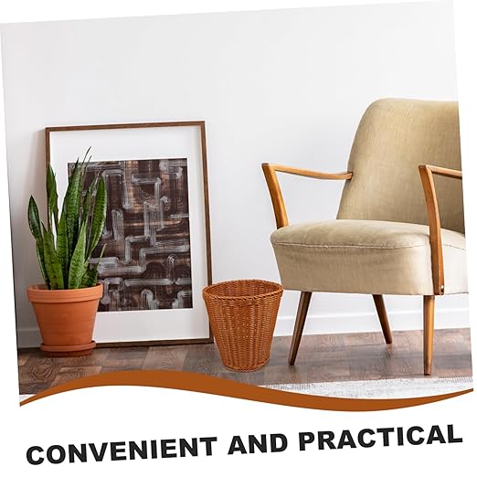 Vaguelly Woven Trash Can with Lid Imitation Rattan Wastebasket for Home Office Sturdy Storage Container for Sundries Stylish Bedroom and Living Room Garbage Basket