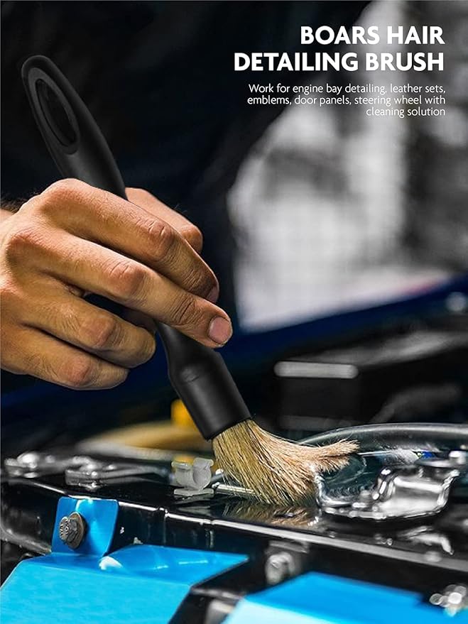 Fantasticlean 9PCS Car Interior Detailing Set Microfiber Cloth &amp Applicator Single-Head Detailing Brushes Natural Bristles Scratch-Free &amp Ultra-Soft for Seats Leather Care or Cleaning