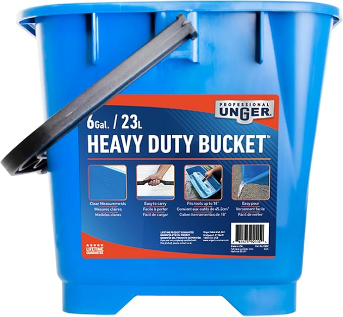 Unger Professional 6 Gallon Heavy Duty Bucket 5-Pack Large Portable Cleaning Tool with 2 Pour Spouts Comfort-Grip Handle Essential Container for Floor Window and Household Use