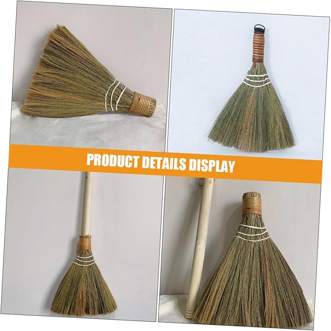 2pcs Natural Bamboo Broom Set Handmade Indoor Cleaning Brooms Long Handle Dust Removing for Home and Kitchen Woven Design