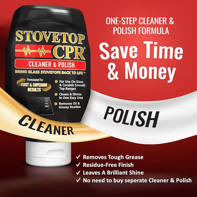 Stovetop CPR 2-in-1 Glass Stovetop Cleaner and Glass Polish(18oz)-Ceramic Top Stove Cleaner Oven Top Cooktop Electric Stove Ceramic