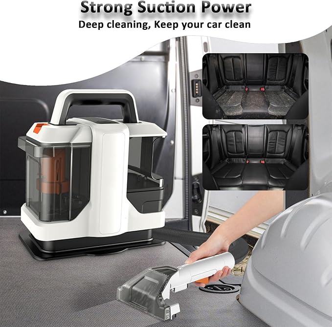 Portable Carpet and Upholstery Cleaner Lightweight Handheld Spot Cleaner with Dual Removable Tanks and 2 Cleaning Heads Ideal for Carpets Rugs Stairs and Cars