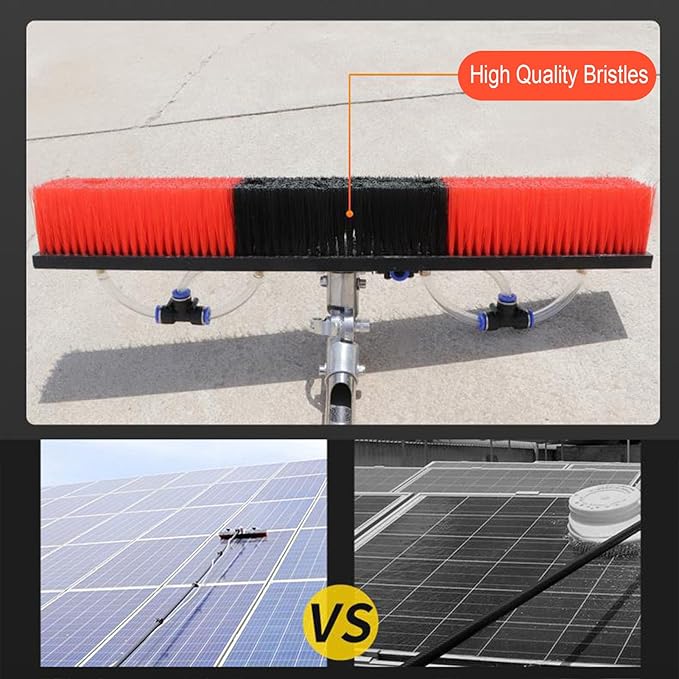 Solar Panel Cleaning Kit Water Fed Water Fed Brush Free Positioning Height Solar Panel Cleaning Rotating Brush and Pole Kit Perfect for Cleaning Photovoltaic and Solar Panels.