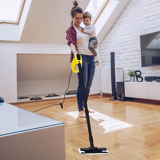 GOFLAME Multipurpose Handheld Steam Cleaner 1400W Pressurized Steamer with 17 Pieces Accessory Set 350 ml Portable Steam Mop for Home Floor Carpet Window Car (Yellow)