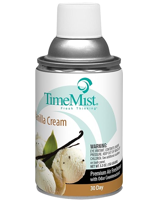 TimeMist Premium Metered Air Freshener Refills - Vanilla Cream - 7.1 oz (Case of 12) - 1042737 - Lasts Up To 30 Days and Neutralizes Tough Unwanted Odors