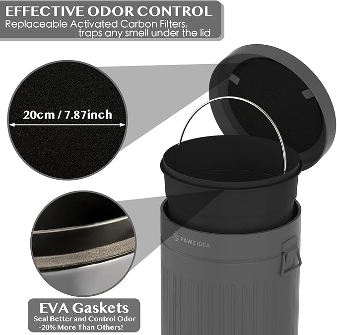 PAWZIDEA Dog Poop Trash Can Outside Odor Control 3.1Gallon Large Pet Poop Can Outdoor with Lid No Smell Waterproof Pet Waste Trash Can Dog Waste Station Step Garbage Can Bin Container BackyardGrey