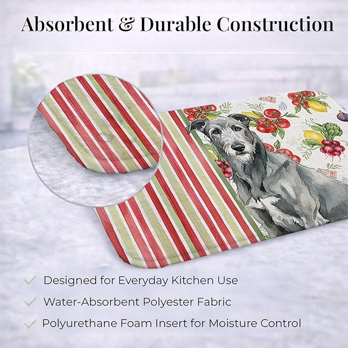 Caroline's Treasures Gray Irish Wolfhound Vegetables Dish Drying Mat Absorbent Dish Drying Mat Pad for Kitchen Counter Dish Drainer Mat for Countertop 14 x 21 Multicolor