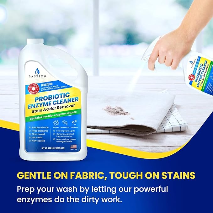 Bastion Probiotic Enzyme Cleaner - Professional Strength Solution -One Gallon- Natural Bio-Enzymatic Stain &amp Odor Remover - No Rinse Formula - Dye Free (Packaging May Vary)