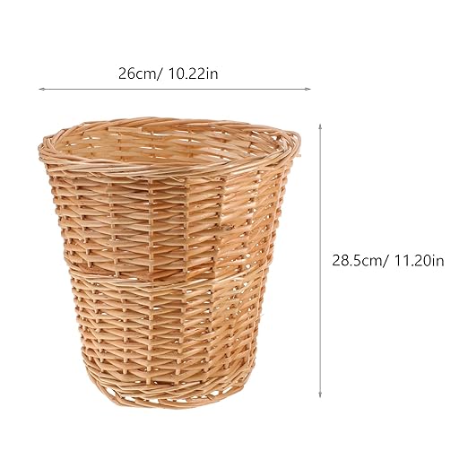 Alipis Wicker Trash Can Woven Basket Home Wastebasket Natural Rattan Pastoral Style Household Garbage Bin for Bedroom and Office Use