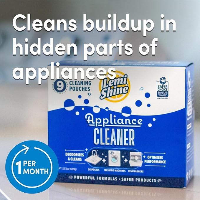Lemi Shine Appliance Cleaner &amp Deodorizer - Dishwasher Washing Machine and Garbage Disposal Citric Acid Cleaner - 22.5 oz (9 Pack)