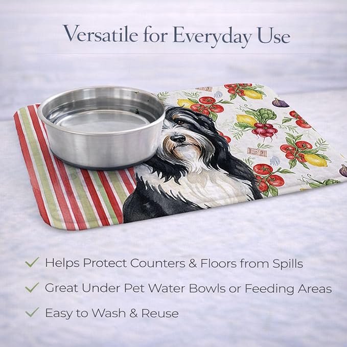 Caroline's Treasures Black Bearded Collie Vegetables Dish Drying Mat Absorbent Dish Drying Mat Pad for Kitchen Counter Dish Drainer Mat for Countertop 14 x 21 Multicolor