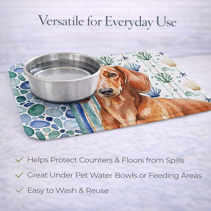 Caroline's Treasures Red Brown Dachshund Coastal Sea Glass Dish Drying Mat Absorbent Dish Drying Mat Pad for Kitchen Counter Dish Drainer Mat for Countertop 14 x 21 Multicolor