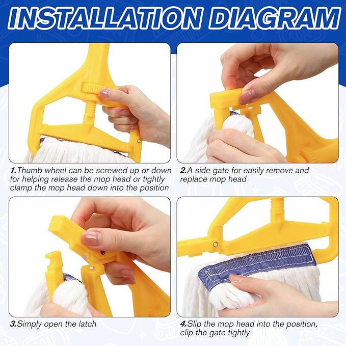 Eccliy 6 Pack Heavy Loop End Cotton String Mop Head Heavy Duty Mop Head Commercial Refills Replacement Bulk for Home Industrial Commercial Floor Cleaning (WhiteBlue)