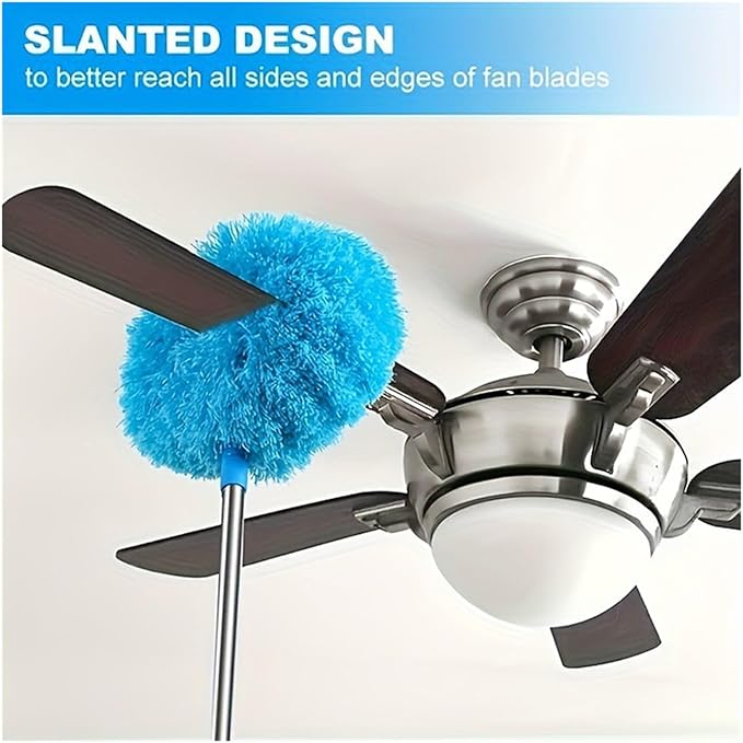 Microfiber Ceiling Fan Duster Extendable Long Handle Locking Dust Reusable Cleaning Brush Machine Washable Easy(Blue)
