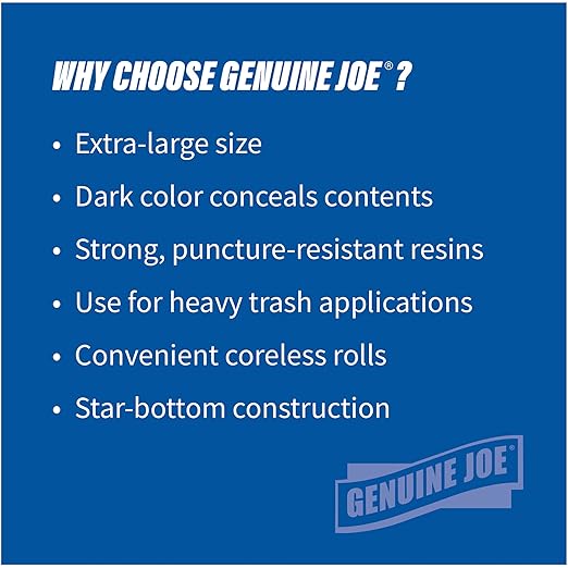 Genuine Joe Low Density Heavy-Duty Can Liner 39 x 56 60 gal Capacity 1.55 mil Black 50 Count