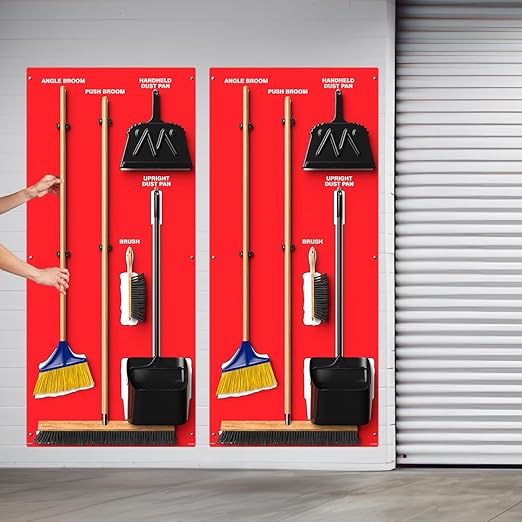 Clean &amp Sweep 5S Shadow Board/Wall Mount Broom Holder 68 x 30 Board 5S Cleaning Station - Board Only Tools Sold Separately Made in The USA by AccuformNMC Red/White PSB714RDWT