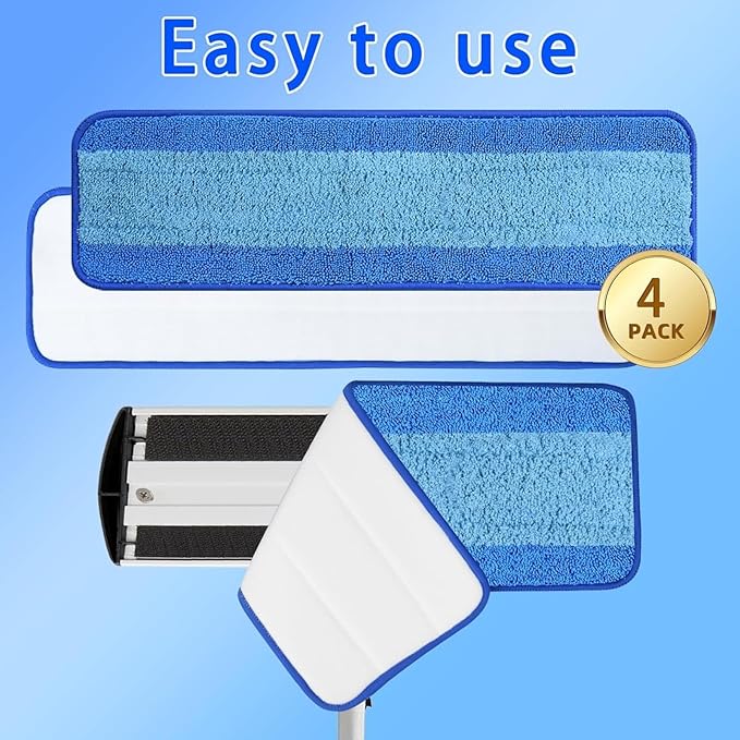 4-Pack Commercial Microfiber Mop Pads | Fits 17 &amp 18 Flat Mops - Reusable Wet/Dry Refills for Hardwood Tile &amp Laminate Floors