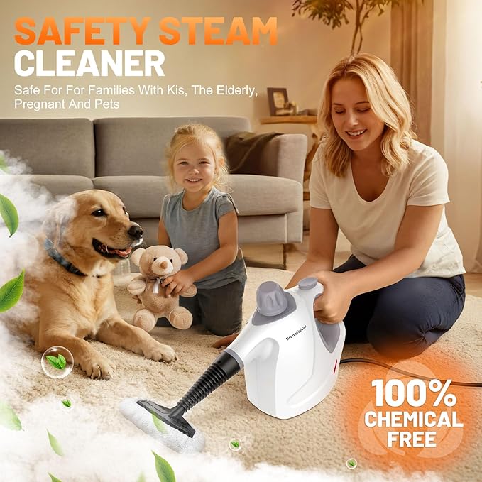 Multi-Surface Handheld Pressurized Steam Cleaner with 11-Pieces Accessories 15.2OZ Hands-free Portable Steamer for Cleaning Multipurpose Steam Cleaner for Home|Upholstery|Car|Floor|Grout|More