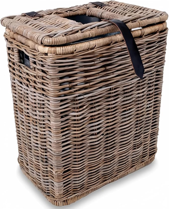 The Basket Lady Drop-in Wicker Rectangular Trash Basket with Metal Liner 20 in L x 13 in W x 24 in H 19 Gallon Capacity Serene Grey…