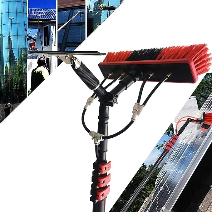 2 in 1 Water Fed Pole Kit for Outdoor Window Cleaning Efficient Scrubber Brush &amp Hose Spray Washer 3.6m Solar Panel Cleaning Equipment Perfect for Glass &amp Solar Panels 9.0 M
