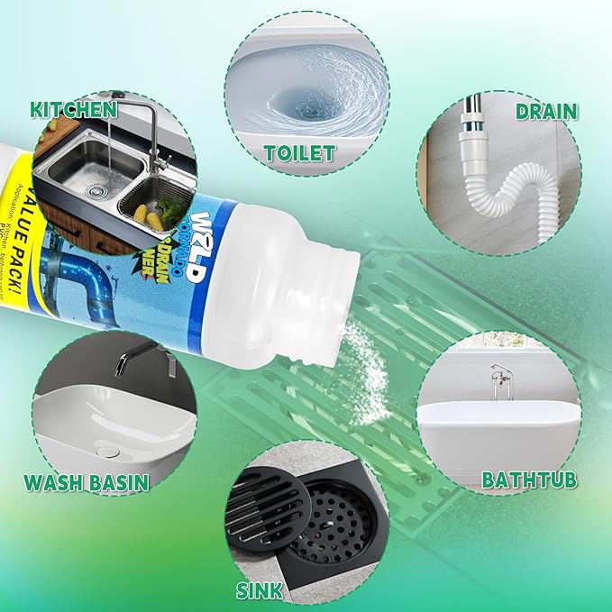 Drain Cleaner Powder Wild Tornado Sink and Drain Cleaner Powerful Pipeline Dredging Agent Kitchen Unblocker Powder for Kitchen Toilet（6Pcs）