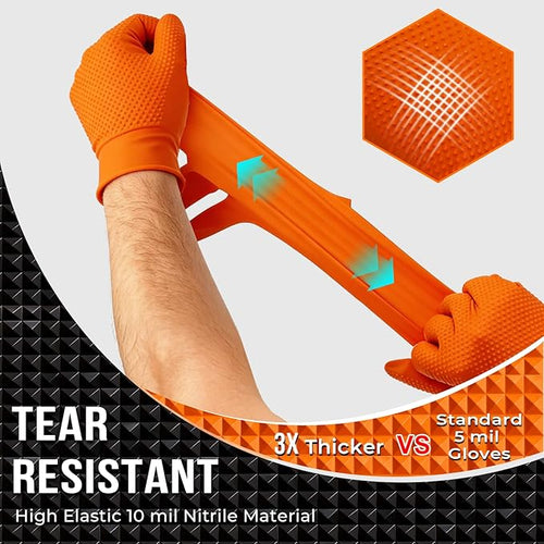 10 Mil Nitrile Disposable Gloves Heavy Duty Mechanic Gloves Raised Diamond Texture Thick (Orange of 1000X-Large)