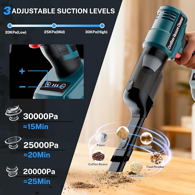 YEX-BUR Cordless Handheld Vacuum for Makita 18V Battery(Tool Only) 240W Powerful Car Vacuum with Brushless Motor 3-Speed 5 Filters Portable Vacuum Cleaner for Home Office Car Pet