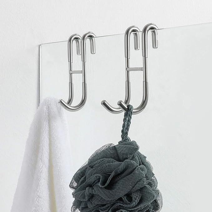 Simtive 12-Inch Shower Squeegee Set Includes Shower Door Hook and Adhesive Hook Squeegee for Shower Doors Mirror and Window Silver