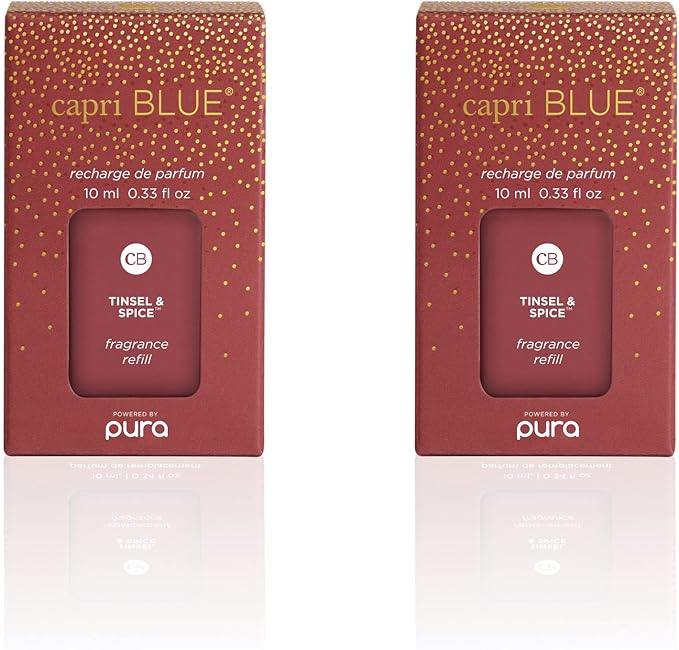 Capri Blue Pura Smart Home Plug-in Diffuser Refills – Includes 2 Capri Blue Pura Refills for Plug In Diffusers for Home - Long Lasting Luxury Scents - Tinsel &amp Spice (Pack of 2)