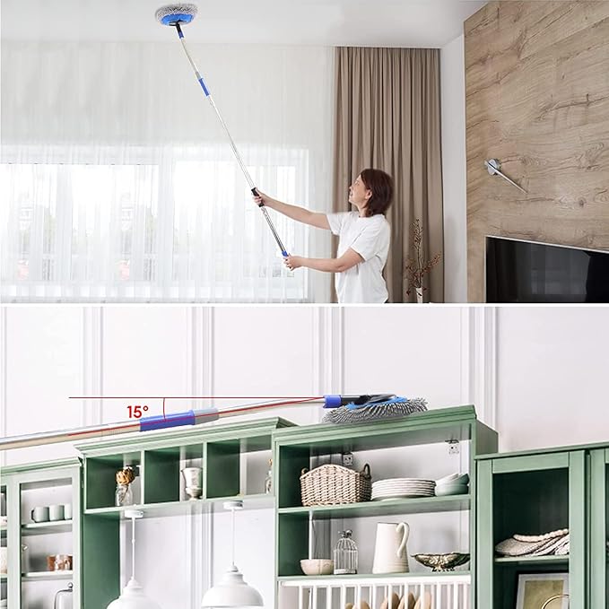 Wall Cleaner Max 66'' Wall Mop with Long Handle Ceiling Dust Mop with 15° Labor-Saving Elbow Extension Pole Baseboard Duster Washer Scrubber High Reach Window Cleaning Brush Roof Cleaning Tool-GY