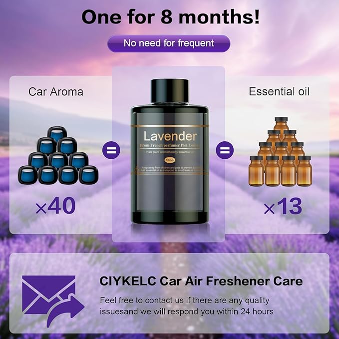 Car Air Freshener Refill for Men &amp Women 6.09 FL OZ /180ML-9 Month Lavender Scent Essential Oil Perfume Essential Oil Made of Natural Plant Extracts Compatible with Car Diffusers for Home/Office